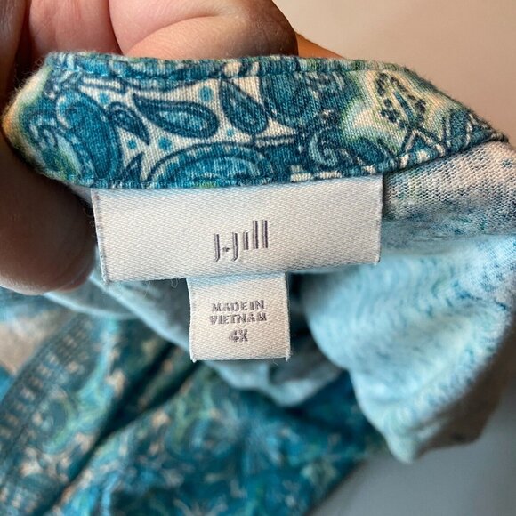 J Jill Women 4X Floral Tunic Top Linen Blend Blue V Neck Side Slits Short Sleeve - Picture 4 of 9